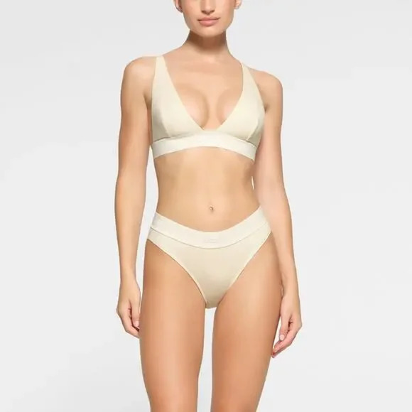 Skims Cotton Rib Plunge Bralette Style BR-PLG-0037 Color Bone Size 4X NWT Bra - Picture 1 of 16